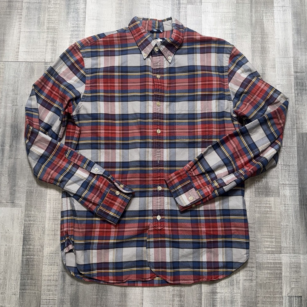 VTG Brooks Brothers Red Barn Blue Plaid Shirt Supima Cotton Mens size Large